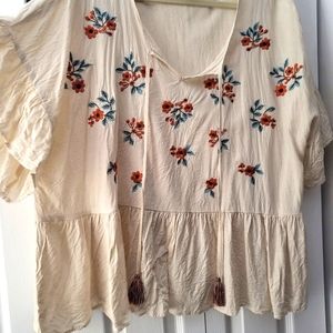 Embroidered boho flowy top